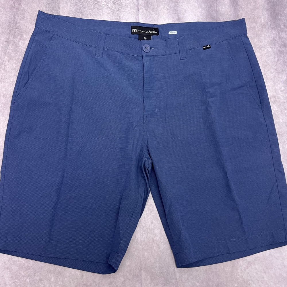 TravisMathew Golf Shorts Mens 38 Blue Excellent Stretch Micro-Stripe Performance